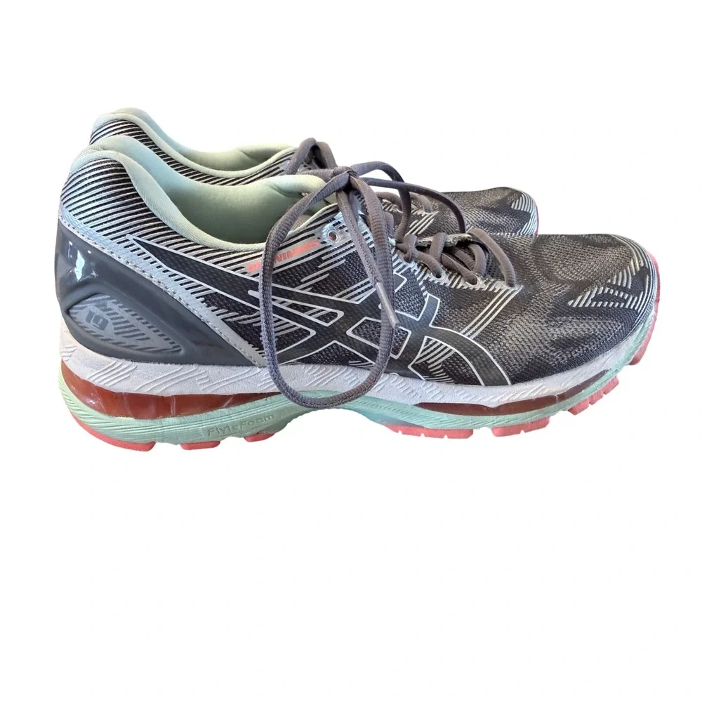 Asics Gel-Nimbus 19 Gray Mint Running Shoes Womens 10 T750N Sneakers